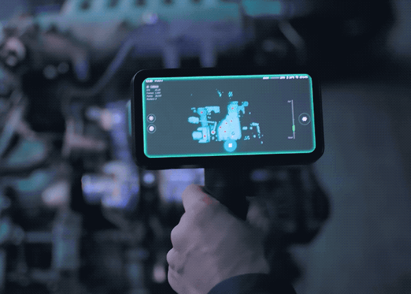 Animation of EINSCAN Rigil switching between laser scanning modes.
